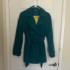 Jou Jou Teal Double-Breasted Trench Coat with Belt